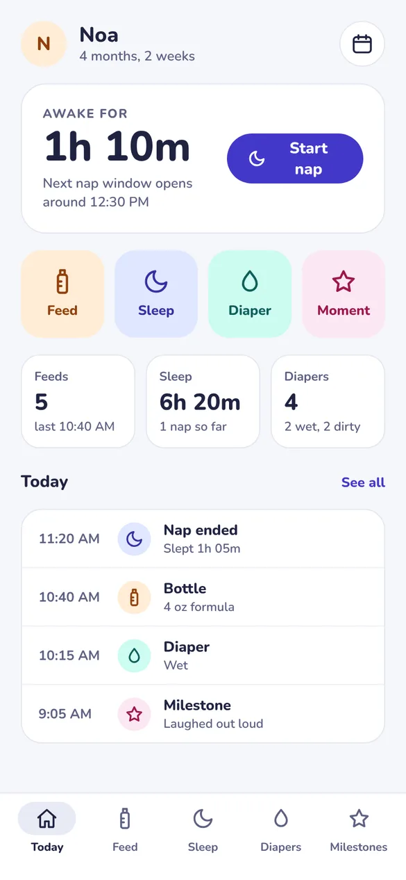 Baby app screen