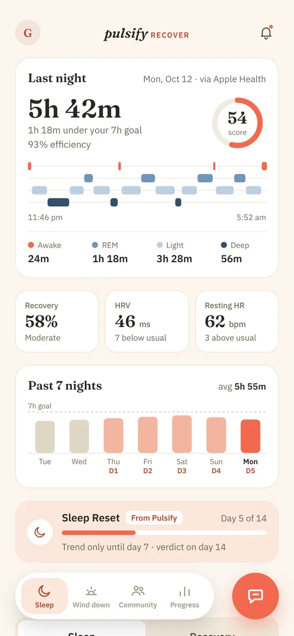 Recover app screen